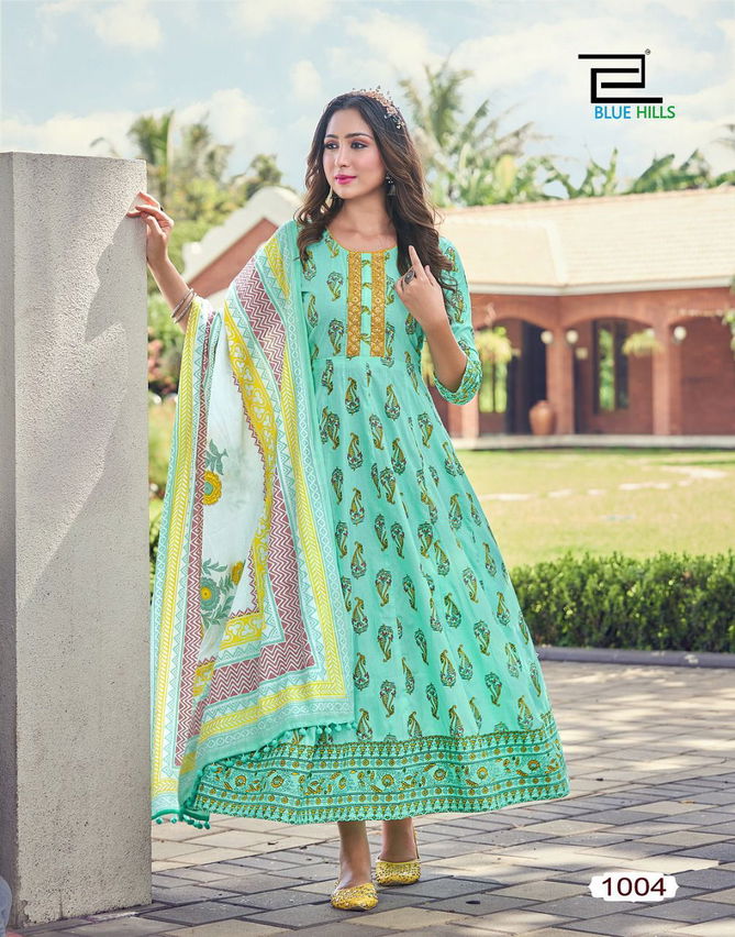 Blue Hills Spotlight 1 New Fancy Festive Wear Cotton Anarkali Kurti With Dupatta Collection